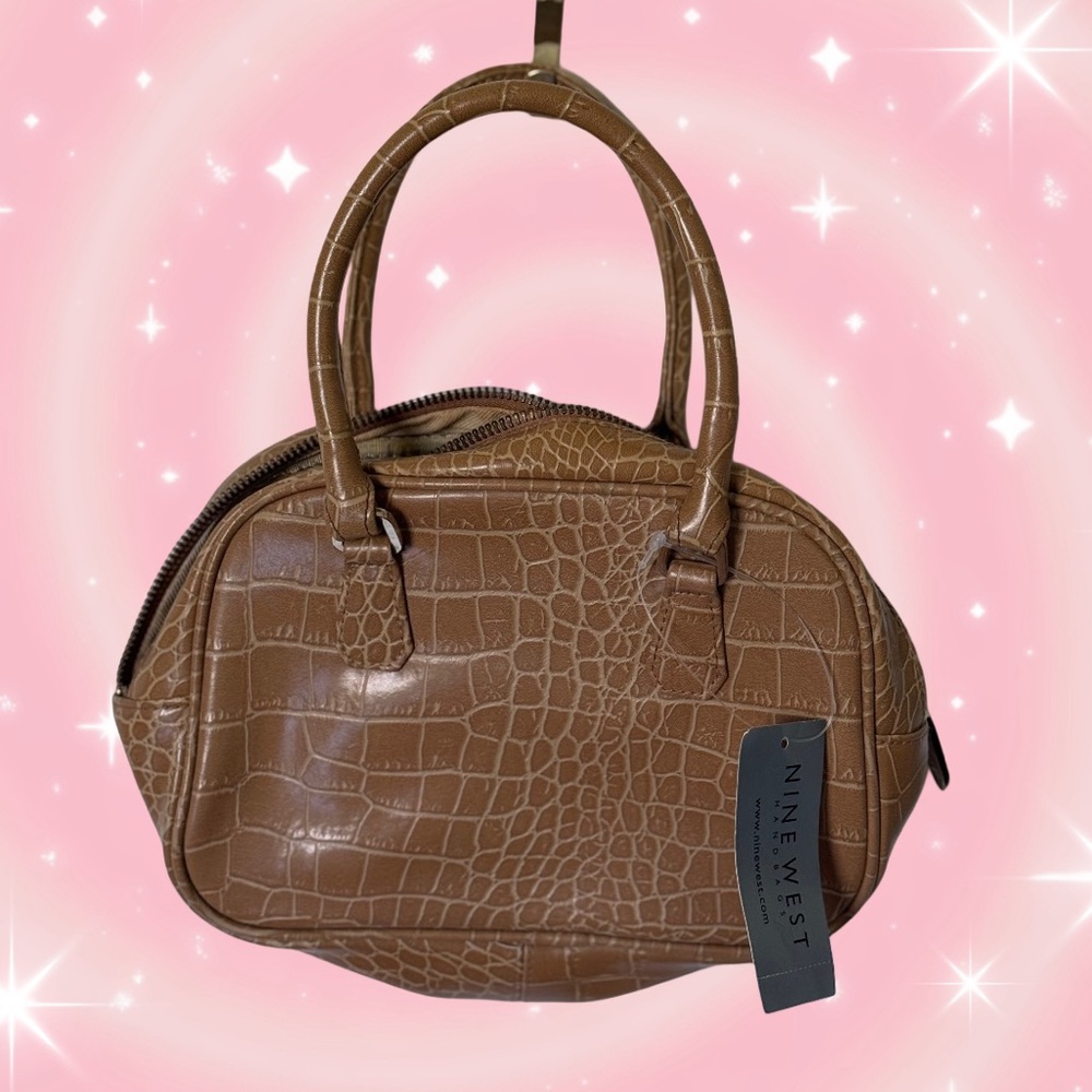 Nine West Tan Croc-Embossed Satchel